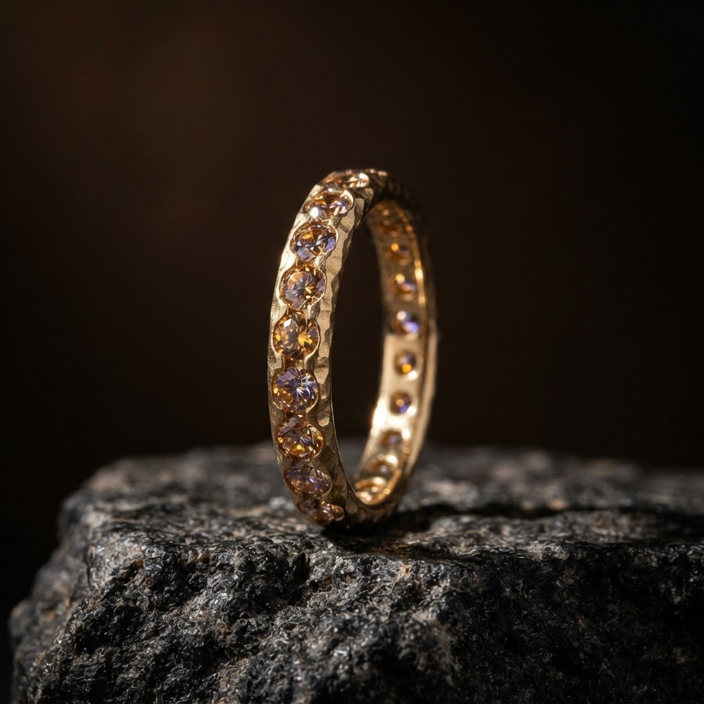 Eternity band with pave-set stones